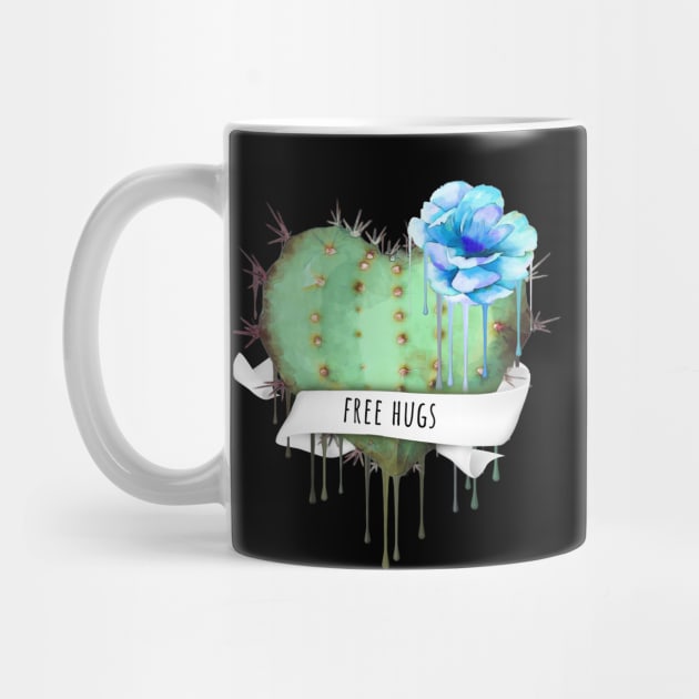 Cactus heart watercolor blue flower free hugs by Collagedream